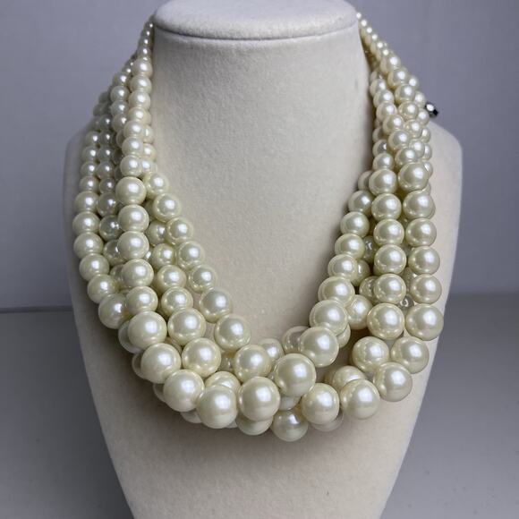 Lia Sophia 6 Strand Bib Necklace Faux Pearl Layered Statement Jewelry Bridal - Picture 2 of 10